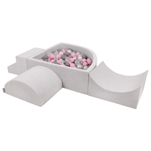 KiddyMoon Aire De Jeux en Mousse avec Quart Angulaire Piscine À Balles pour Bébé, gris clair: perle/gris/transparent/rose poudré, Piscine (300 Balles) + Version 6