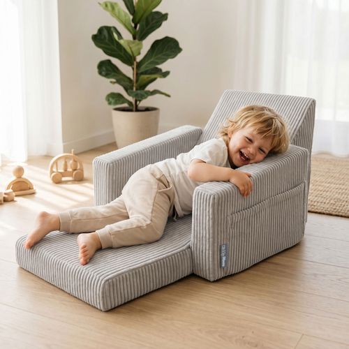 KiddyMoon Fauteuil Pliable pour Enfant en Mousse Canapé Convertible 2 en 1, gris clair, UNI