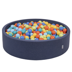 KiddyMoon Piscine À Balles Grande Rond pour Bébé, Fabriqué en UE, bleu foncé:vert clair/orange/turq/bleu/babyblue/jaune, 120x30cm/200 balles