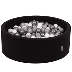 KiddyMoon Piscine à Balles ∅ 7Cm pour Bébé Rond Fabriqué En UE, noir: blanc/gris/argenté, 90x30cm/300 balles