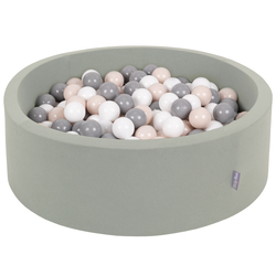 KiddyMoon Piscine À Balles ∅ 7Cm pour Bébé Rond Fabriqué en UE, sauge : beige pastel/gris/blanc, 90x30cm/200 Balles