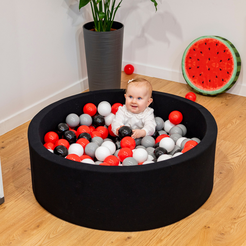 KiddyMoon Balles Colorées Plastique ∅7cm pour Piscine Enfant Bébé Fabriqué en EU, gris/blanc/rouge/noir, 300 Balles/7cm