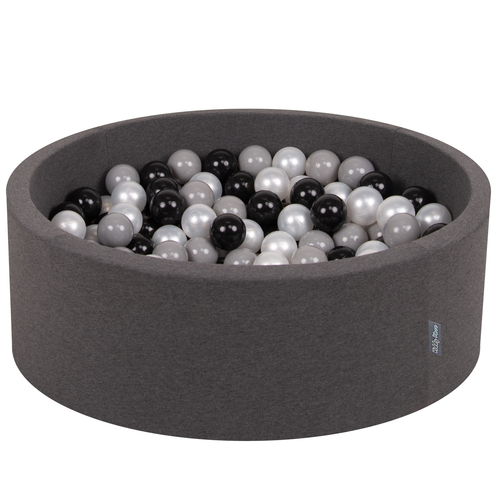 KiddyMoon Piscine à Balles ∅ 7Cm pour Bébé Rond Fabriqué En UE, gris foncé:noir/gris/perle, 90x30cm/300 balles