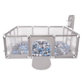 Parc Bébé avec Balles Plastiques Aire De Jeu Pliable Basket Football, gris: gris/blanc/transparent/babyblue, 100 balles