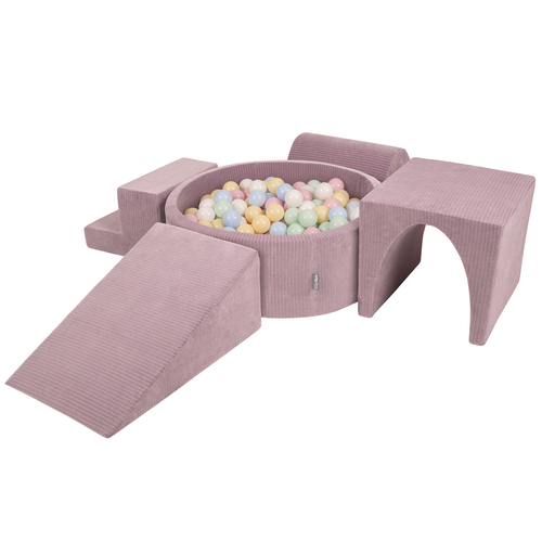 KiddyMoon Parcours Motricité En Mousse Avec Balles Enfants Favorise Créativité, Violet : bleu pastel/jaune pastel/blanc/menthe/rose poudré, Piscine (200 Balles) + Version 3