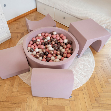 KiddyMoon Aire De Jeux en Mousse avec Rond Piscine à Balles pour Enfants, bruyère: beige pastel/rose poudré/perle, Piscine (200 Balles) + Version 1