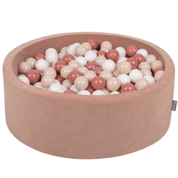 KiddyMoon Velours Piscine à Balles ∅7Cm pour Bébé Rond Fabriqué en EU, rose des sables: beige pastel/saumon/blanc, 90x30cm/200 balles