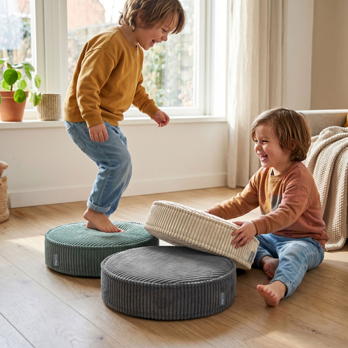 KiddyMoon Ensemble 3 Modules en Mousse pour Enfants pour Chambre D'enfant, vert-beige-gris foncé, Mx3