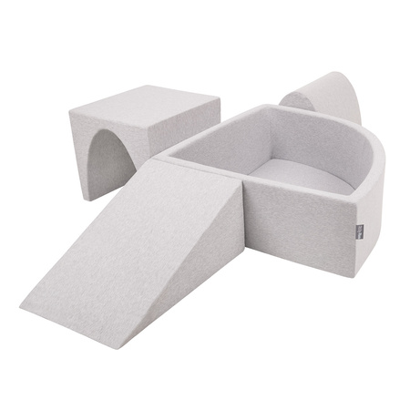 KiddyMoon Aire De Jeux en Mousse avec Quart Angulaire Piscine À Balles pour Bébé, gris clair: rose poudré/perle/transparent, Piscine (200 Balles) + Version 2