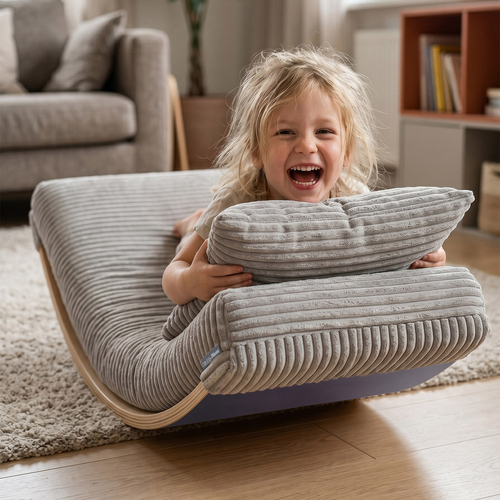 KiddyMoon Matelas avec Oreiller Set pour Planche D'équilibre Housse Amovible en Tissu Côtelé, gris clair, Matelas/Oreiller