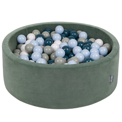 KiddyMoon Velours Piscine à Balles ∅7Cm pour Bébé Rond Fabriqué en EU, vert forêt: turquoise foncé/gris de vert/bleu pastel/blanc, 90x30cm/200 balles