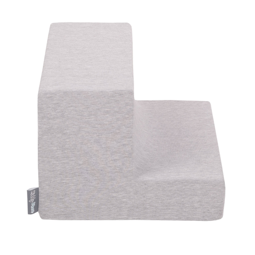 KiddyMoon Aire De Jeux en Mousse avec Rond Piscine à Balles pour Enfants, gris clair: blanc/gris/rose poudré, Piscine (100 Balles) + Marches