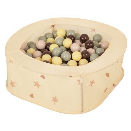 NK-200X piscine aire de jeux pliable avec balles, Beige Clair: Beige Pastel/Vert de Gris/Jaune Pastel/Brun, 100 Balles