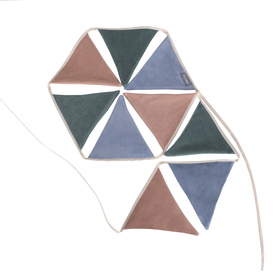 KiddyMoon guirlande de fanions en tissu velours 340cm, vert forêt/rose de sables/bleu glacier, 340cm