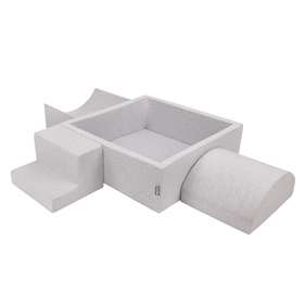 KiddyMoon Aire De Jeux en Mousse avec Carré Piscine À Balles pour Enfants, gris clair: gris/blanc/turquoise, Piscine (200 Balles) + Version 6