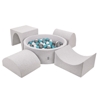 KiddyMoon Aire De Jeux en Mousse avec Rond Piscine à Balles pour Enfants, gris clair: gris/blanc/turquoise, Piscine (200 Balles) + Version 1