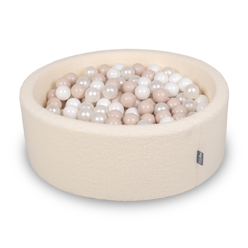 KiddyMoon Piscine à Balles Boules 7 cm pour un Remplissage plus Généreux Pour Bébés au Housse Teddy, Convient dès 8 Mois, Crème: Beige Pastel/Blanc/Perle
