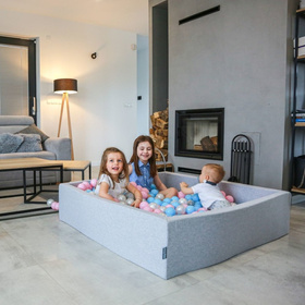 KiddyMoon Piscine Grande Carré pour Bébé, Fabriqué en UE, Gris Clair