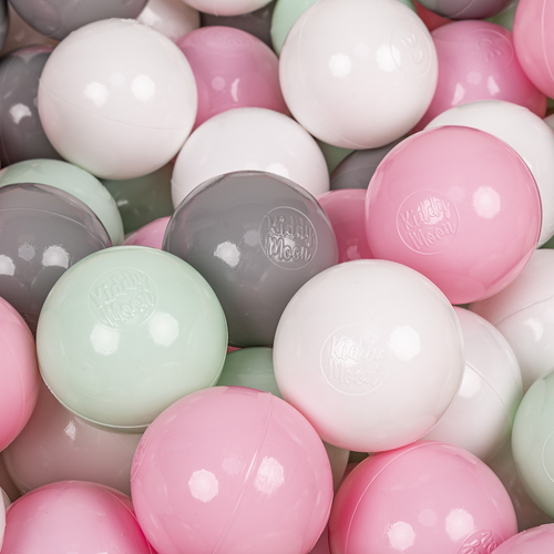 KiddyMoon Balles pour Piscine Colorées ∅6cm Plastique Enfant Bébé Fabriqué en EU, blanc/gris/menthe/rose poudré, 1200 Balles/6cm