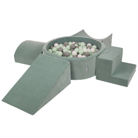 KiddyMoon Parcours Motricité En Mousse Avec Balles Enfants Favorise Créativité, Vert : blanc/gris/menthe, Piscine (200 Balles) + Version 5