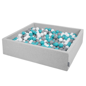 KiddyMoon Piscine À Balles Grande Carré pour Bébé, Fabriqué en UE, gris clair:gris-blanc-turquoise, 120x30cm/1000 balles