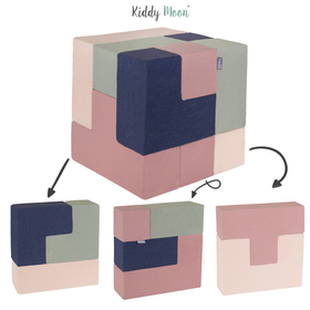 KiddyMoon blocs mous pour bébé cubes de construction en mousse, mix: bruyère/bleu foncé/beige/sage, 9 Pieces