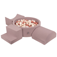 KiddyMoon Aire De Jeux en Mousse avec Rond Piscine à Balles pour Enfants, bruyère: beige pastel/saumon/blanc, Piscine (200 Balles) + Version 6