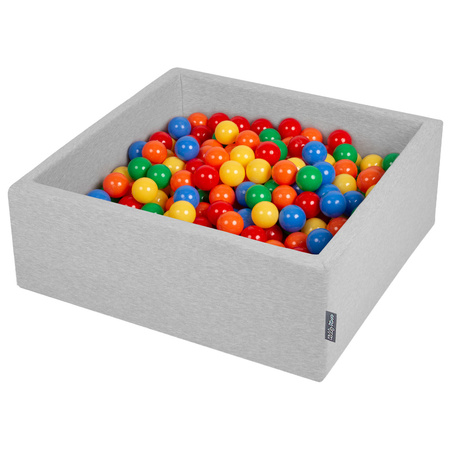 KiddyMoon Piscine à Balles ∅ 7Cm pour Bébé Carré Fabriqué En UE, gris clair: jaune/vert/bleu/rouge/orange, 90x30cm/200 balles