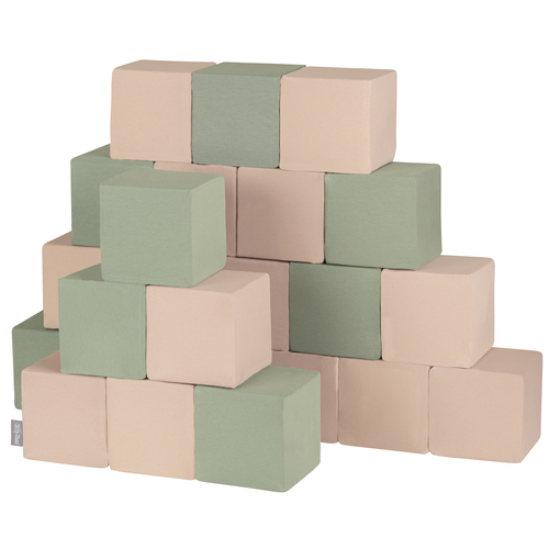 KiddyMoon blocs mous pour bébé cubes de construction en mousse, cubes: sage/beige, 24 Pieces