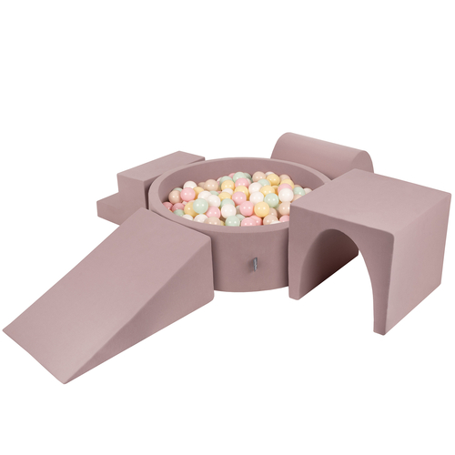 KiddyMoon Aire De Jeux en Mousse avec Rond Piscine à Balles pour Enfants, bruyère: beige pastel/jaune pastel/blanc/menthe/rose poudré, Piscine (300 Balles) + Version 3