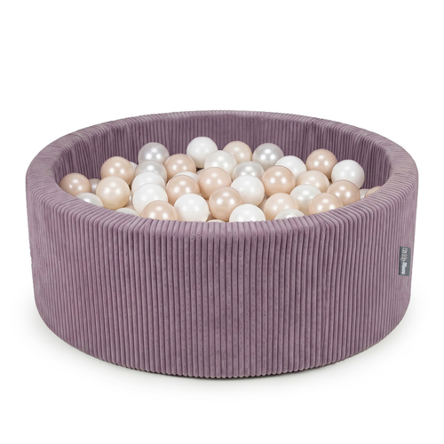 KiddyMoon Piscine Bébé, Piscine À Balles Pour Bébé Et Enfant, Piscine Enfant En Mousse Douce, Housse Côtelée Lavable, Violet: Beige pastel/Blanc/Perle, 90x30cm/200 Balles