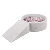 KiddyMoon Aire De Jeux en Mousse avec Rond Piscine à Balles pour Enfants, gris clair: perle/gris/transparent/rose poudré, Piscine (200 Balles) + Pente