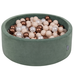 KiddyMoon Velours Piscine à Balles ∅7Cm pour Bébé Rond Fabriqué en EU, vert forêt: beige pastel/cuivre/perle, 90x30cm/200 balles