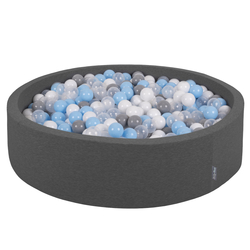 KiddyMoon Piscine À Balles Grande Rond pour Bébé, Fabriqué en UE, gris foncé: gris/blanc/transparent/babyblue, 120x30cm/1000 balles