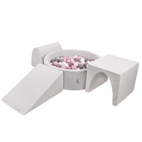KiddyMoon Aire De Jeux en Mousse avec Rond Piscine à Balles pour Enfants, gris clair: blanc/gris/rose poudré, Piscine (200 Balles) + Version 2