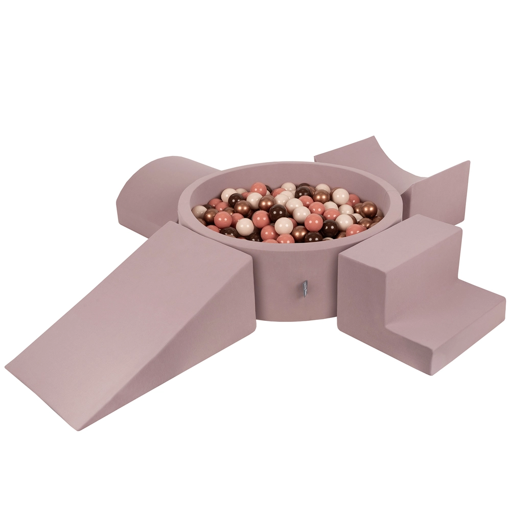 Aire De Jeux En Mousse Avec Rond Piscine à Balles Pour Enfants Rose Blanc Gris Rose Poudre Piscine 200 Balles Version 3 31589