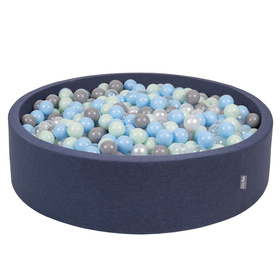 KiddyMoon Piscine À Balles Grande Rond pour Bébé, Fabriqué en UE, bleu foncé:perle/gris/transparent/babyblue/menthe, 120x30cm/200 balles