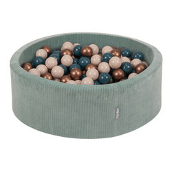 KiddyMoon Piscine À Balles pour Enfants Mousse Côtelé Pour Motricité Bébé, Vert : turquoise foncé/beige pastel/cuivre, 90x30cm/300 balles