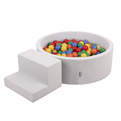 KiddyMoon Aire De Jeux en Mousse avec Rond Piscine à Balles pour Enfants, gris clair: jaune/vert/bleu/rouge/orange, Piscine (100 Balles) + Marches