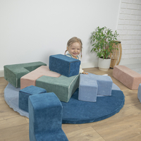 KiddyMoon blocs mous pour bébé cubes de construction en mousse housse velours, bleu lagune/vert forêt/rose de sables/bleu glacier , 9 Pieces