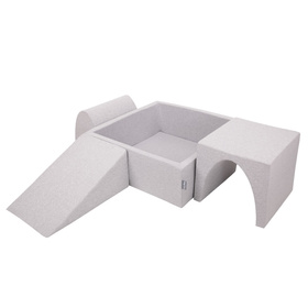 KiddyMoon Aire De Jeux en Mousse avec Carré Piscine À Balles pour Enfants, gris clair: gris/blanc/turquoise, Piscine (300 Balles) + Version 2