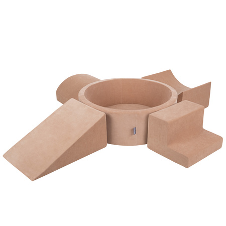 KiddyMoon Aire Velvet De Jeux en Mousse avec Rond Piscine à Balles pour Enfants, rose des sables: beige pastel/cuivre/perle, Piscine (200 Balles) + Version 5