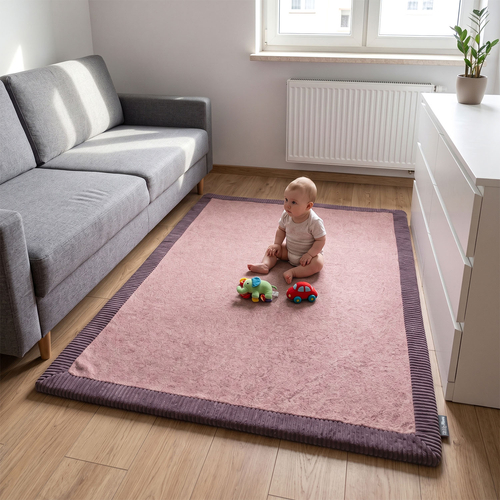 KiddyMoon Tapis de jeu doux pour enfant, antidérapant, rectangulaire, rose