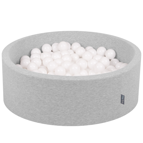 KiddyMoon Piscine à Balles ∅ 7Cm pour Bébé Rond Fabriqué En UE, gris clair:blanc, 90x30cm/300 Balles