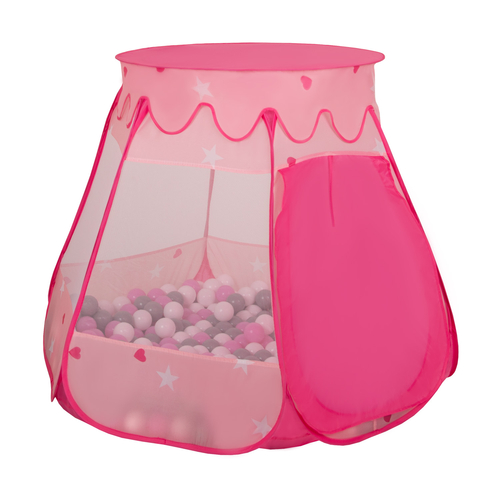 Tente Château Pour Enfants Tente de Jeu Avec Balles Colorées Jouet Cabane Pop-up Château Facile À Monter Maison de Jeu Pour Intérieur et Extérieur, rose: perle-transparent, 105x90cm/300 balles