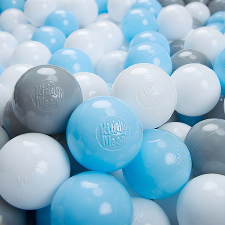 KiddyMoon Balles Colorées Plastique ∅7cm pour Piscine Enfant Bébé Fabriqué en EU, gris/blanc/babyblue, 100 Balles/7cm