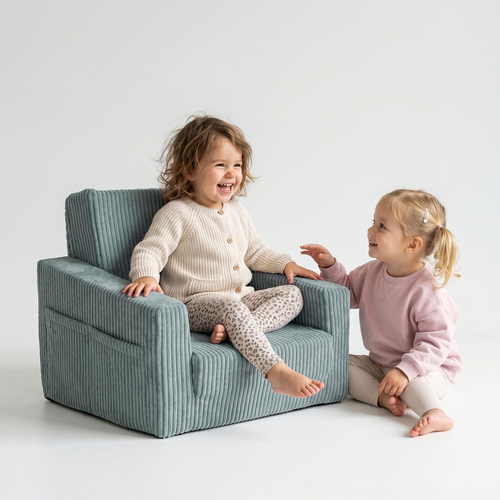 KiddyMoon Fauteuil Pliable pour Enfant en Mousse Canapé Convertible 2 en 1, vert, UNI