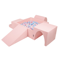 KiddyMoon Aire De Jeux en Mousse avec Carré Piscine À Balles pour Enfants, rose:babyblue/rose poudre/perle, Piscine (200 Balles) + Version 3