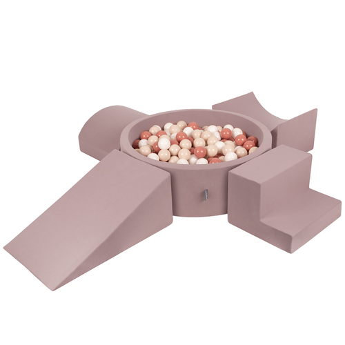 KiddyMoon Aire De Jeux en Mousse avec Rond Piscine à Balles pour Enfants, bruyère: beige pastel/saumon/blanc, Piscine (300 Balles) + Version 5