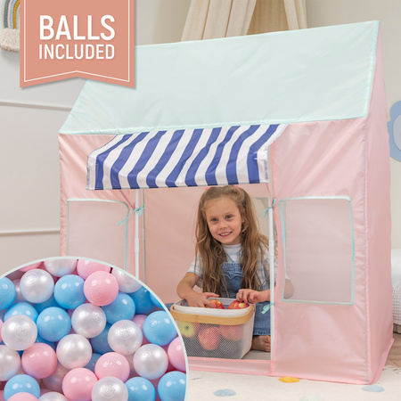 Tente de Jeu Pour Enfants De Magasin De Glaces Forme De Pavillon Pliable En Matériau Respirant Et Résistant Idéal Pour Stimuler La Créativité Intérieur Et Extérieur, rose-menthe: babyblue/rose poudré/perle, 600 Balles